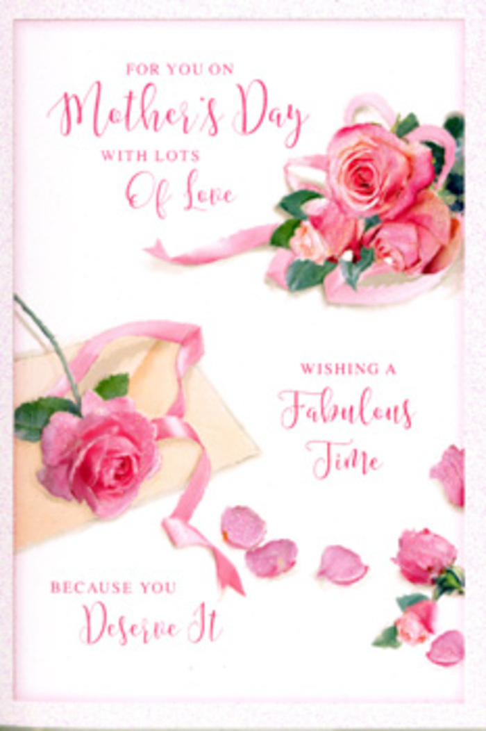 In this carefully styled photograph, a Mother's Day card is presented flat against a light backdrop, its design echoing the artistry of a florist's display. Across the card, pink roses are arranged in softly flowing clusters, their placement suggesting an easy, unforced elegance. The blooms themselves range from a pale, almost ivory-tinged blush to a richer, mid-toned pink, with each flower fully open to reveal a generous spiral of petals. These petals are portrayed with fine detail, appearing velvety and slightly ruffled at the edges, reminiscent of roses just unwrapped from a fresh delivery destined for a Hither Green doorstep. Scattered among the clusters are individual petals resting gently on the white surface, contributing to a sense of movement and quiet romance, like petals dropped from a bouquet being arranged in a vase in a home near Hither Green Lane. A slim, pastel-coloured ribbon loops around the largest grouping of roses, weaving in and out with the balanced, practiced motion of a professional florist. The ribbon's soft sheen catches the light delicately, creating highlights that draw attention to the centre of the design. The background is clean and bright, accentuated by soft shadows that give depth without disturbing the card's overall calm. Flowing, handwritten-style script arcs gracefully across part of the composition, conveying a loving Mother's Day greeting; the lettering's curves harmonise with the rounded shapes of the blooms and the loops of the ribbon. The image evokes a sense of peace, appreciation, and intimate celebration, like a card placed beside a freshly brewed cup of tea and a vase of roses on a quiet SE13 Sunday morning.