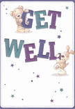 This get well card, brimming with joy and hope, reflects the neighbourly warmth found throughout Hither Green. A cheerful teddy bear and a lively puppy, both illustrated with wonderfully soft and textured fur, playfully hold aloft colourful, oversized letters that spell out 'Get Well' in vibrant indigos and teals. The creamy white backdrop is scattered with twinkling stars in various shades of purple and blue, lending a light-hearted, magical quality reminiscent of the calm evening skies over Hither Green's beloved parks. Both characters exude an innocent happiness that feels as heartening as a bouquet of fresh freesia from a local florist. The playful shapes and confident text create a sense of movement and togetherness, as if they are actively sending good wishes out over the rooftops near Springbank Road. Like a thoughtfully composed bouquet brought to someone in recovery, the card's gentle vibrancy and sincere tone provide comfort and reassurance, making it a perfect addition to any get well gesture in our caring community.